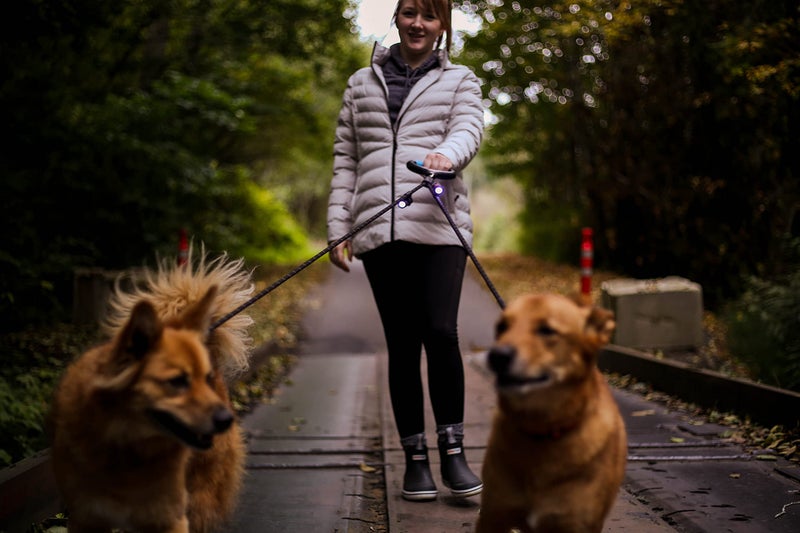 WIGZI 2 Dog Leash Automatically Untangles with 360Â° Spin, Gel Handle - Reflective Rope. Optional LEDs Light UP to 25 FEET. Universal Size All Dogs, Black, Med/Lrg Size with 2 Rechargeable Lights - Image 5